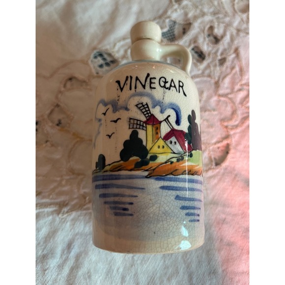 Other - Vintage Made in Japan Ceramic Vinegar Cruet Windmill Hand Painted Jug with Cork